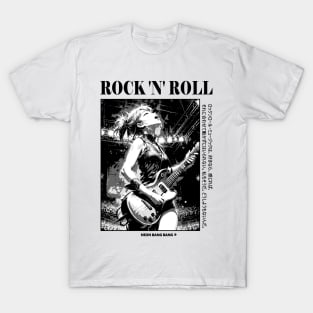 Rock and Roll - Anime Manga Aesthetic Black and White T-Shirt